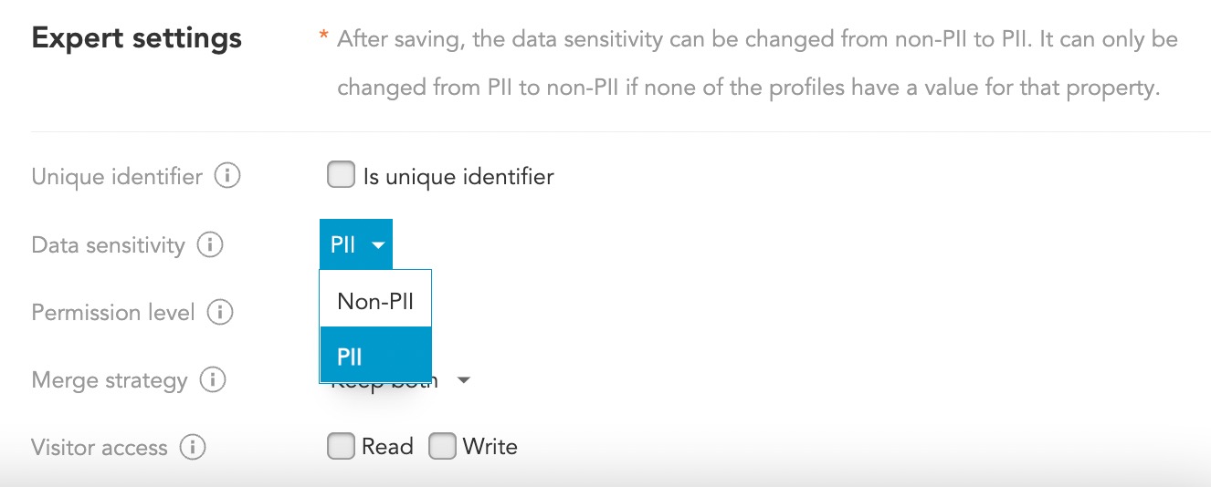 How to set data privacy standards for PII data and data sensitivity in BlueConic