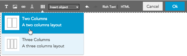 How to add a template selector to the BlueConic content editor to layout custom content using BlueConic