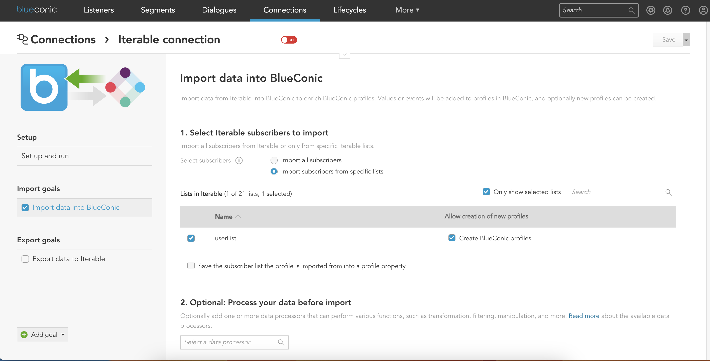 Data imports for data unification with BlueConic CDP via BlueConic connections, BlueConic integrations, BlueConic connectors