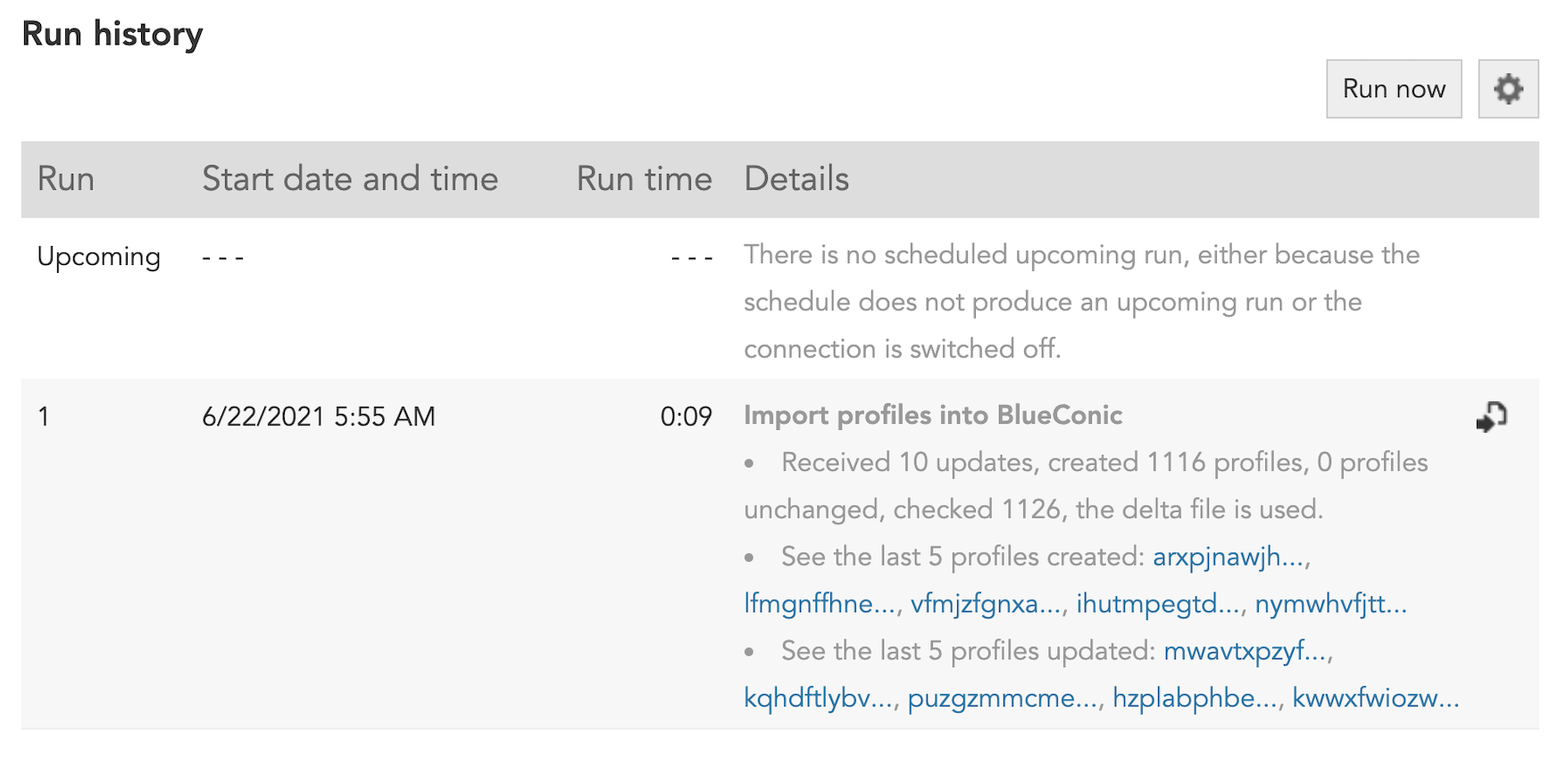 How to see the run history of a connection in BlueConic