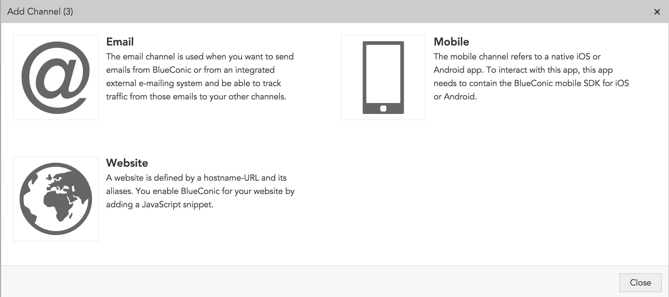 How do you add mobile or web channels to the BlueConic marketing CDP?