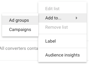 Ad groups or campaigns