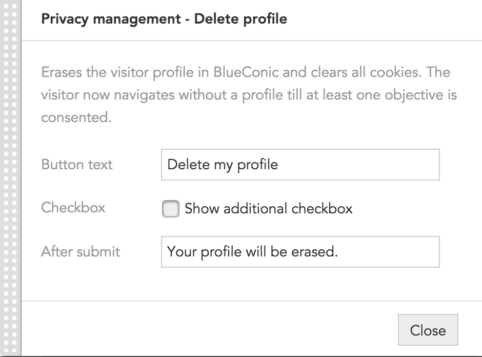 How can  cusomters delete their profile data with BlueConic for privacy management compliance for CCPA and GDPR?