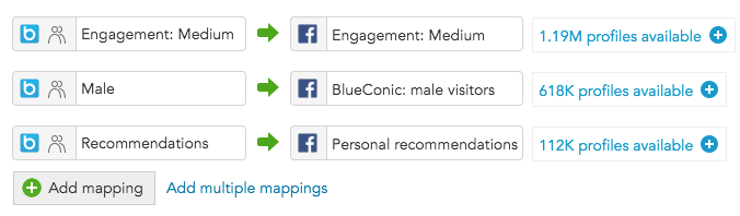 How do I use the Facebook Ads Connection to map BlueConic segments to Facebook custom audiences via the BlueConic connection?