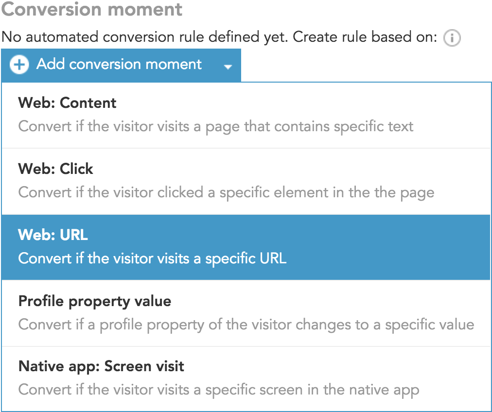 How to choose conversion moment for personalized content in BlueConic marketing CDP
