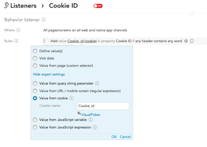 How do I store the value from a cookie using the BlueConic customer data platform (CDP)?