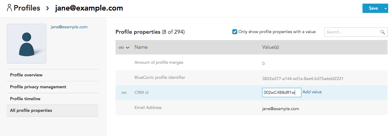 How to choose which real-time customer profile properties to display in BlueConic