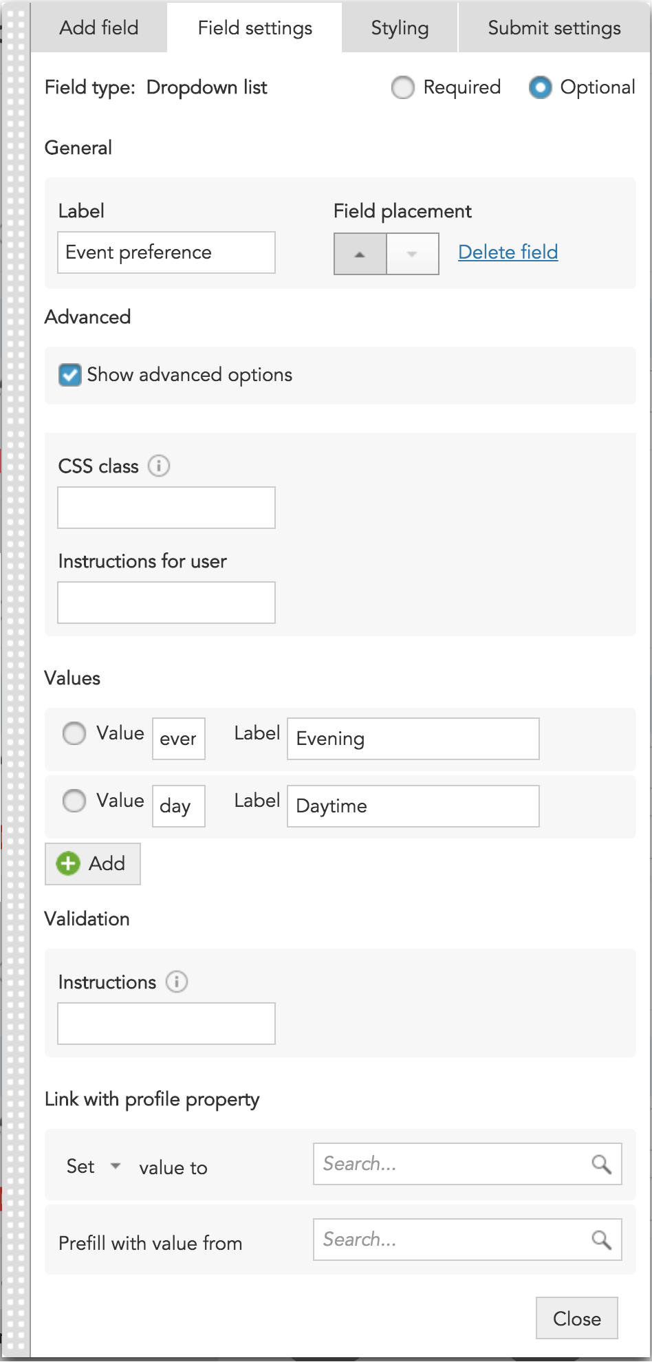 How to add a dropdown menu to a form in BlueConic
