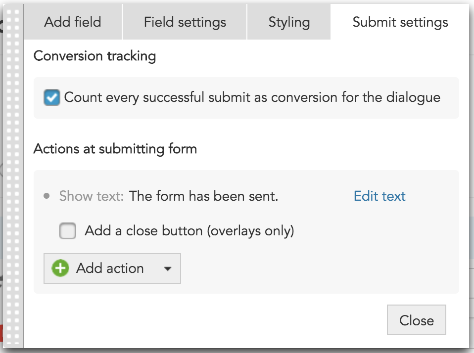How to add submit button settings in the Forms Toolbar in BlueConic