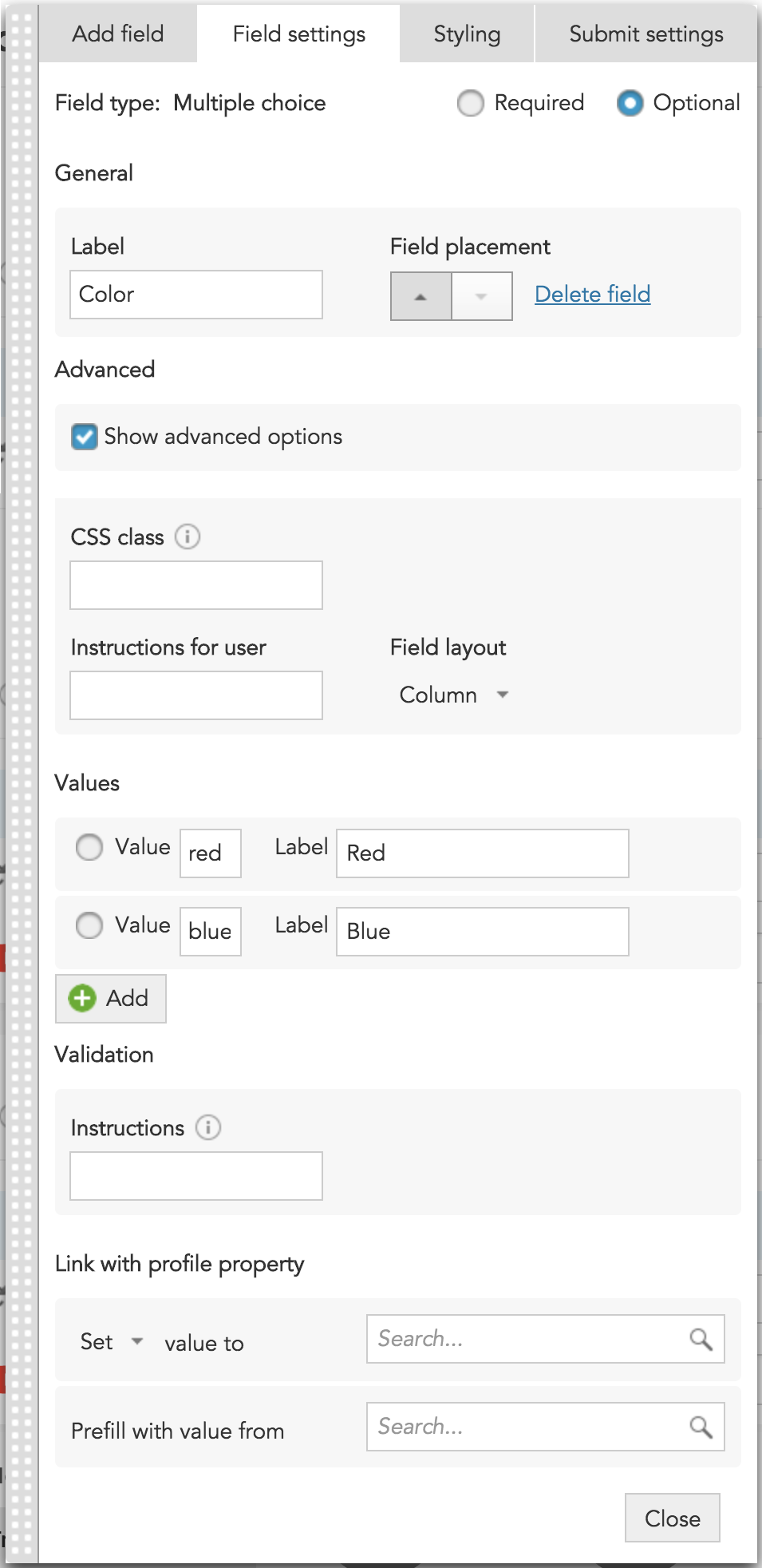 How to add multiple choice radio buttons to a form in BlueConic
