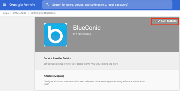 How do I add the BlueConnic service as an app for SAML-based Single Sign-On (SSO) with BlueConic?
