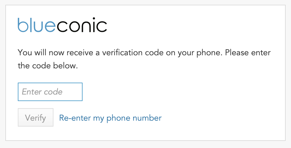 BlueConic phone verification code for resetting your forgotten password