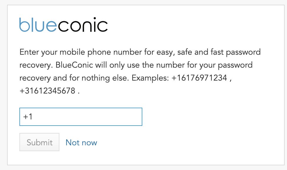 How to add your cellphone or mobile number to BlueConic for password resets