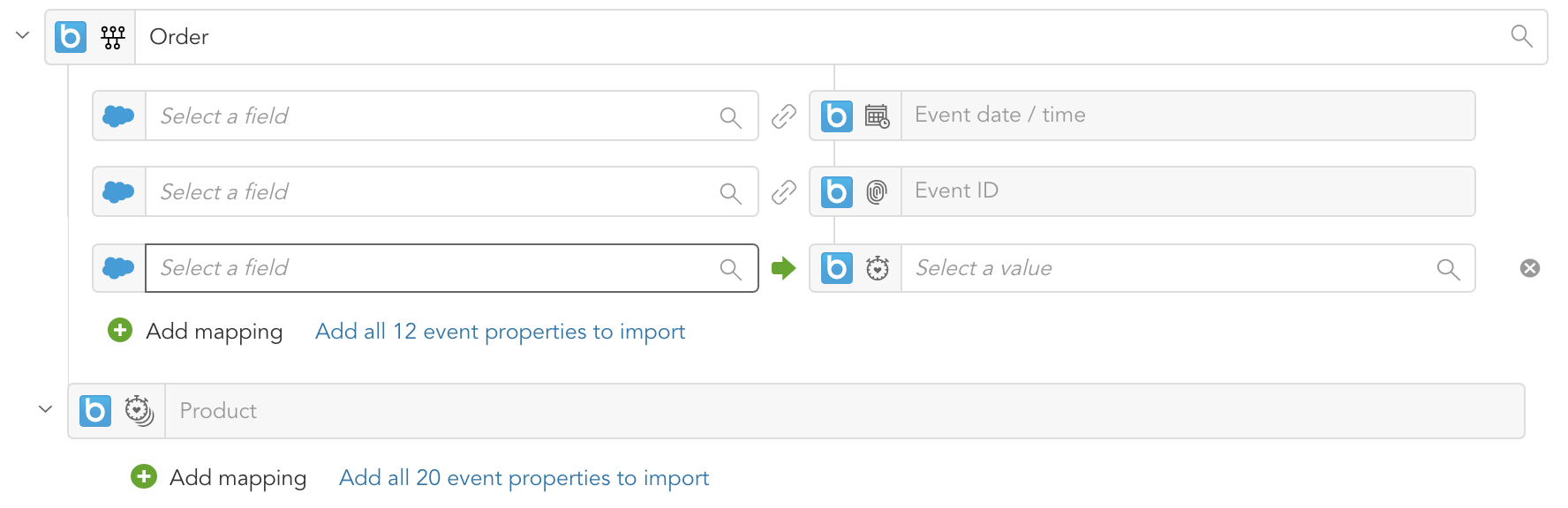 how to import salesforce data to timeline events in blueconic