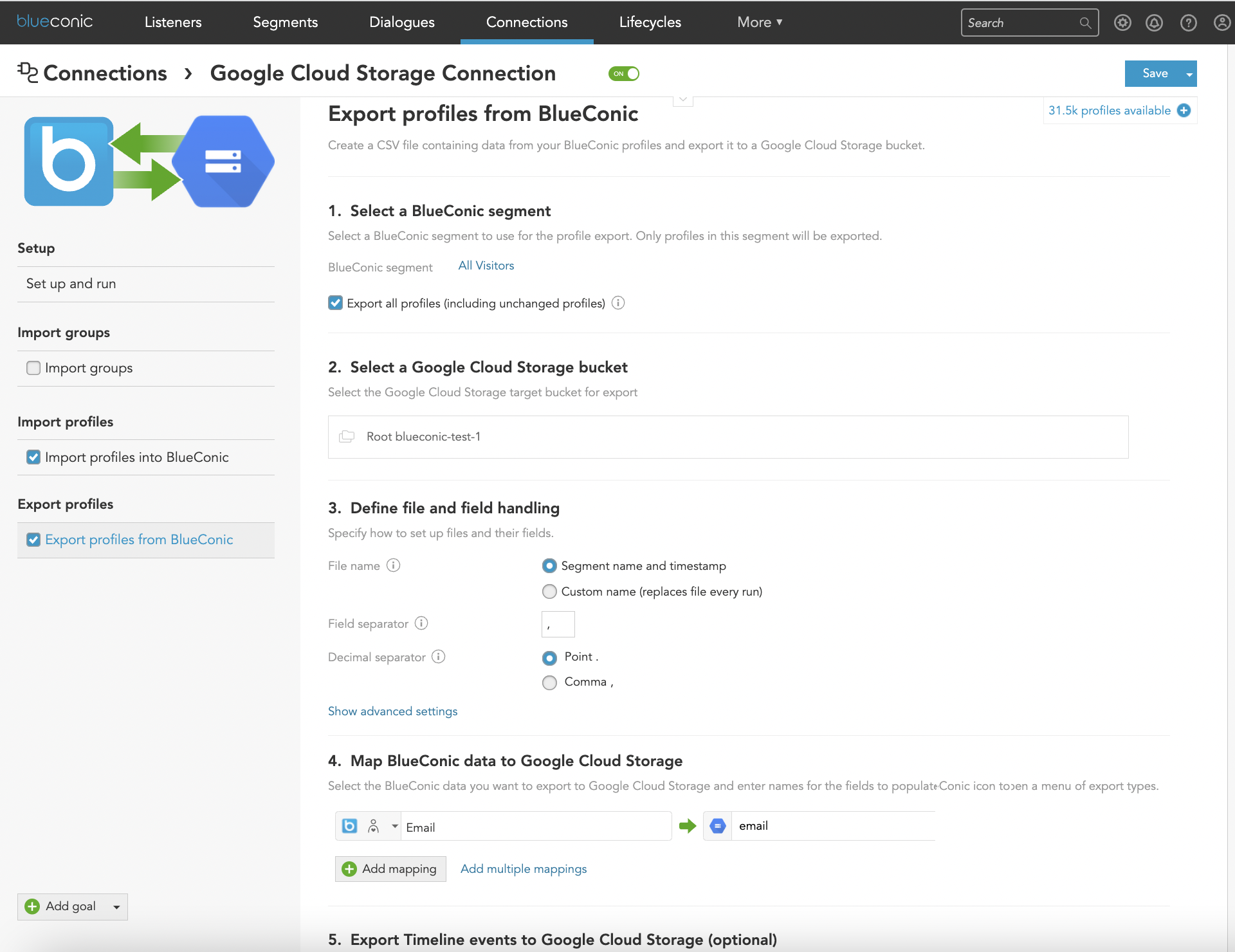 How to connection BlueConic customer profile data with Google Cloud Storage buckets using the Google Cloud Storage connection