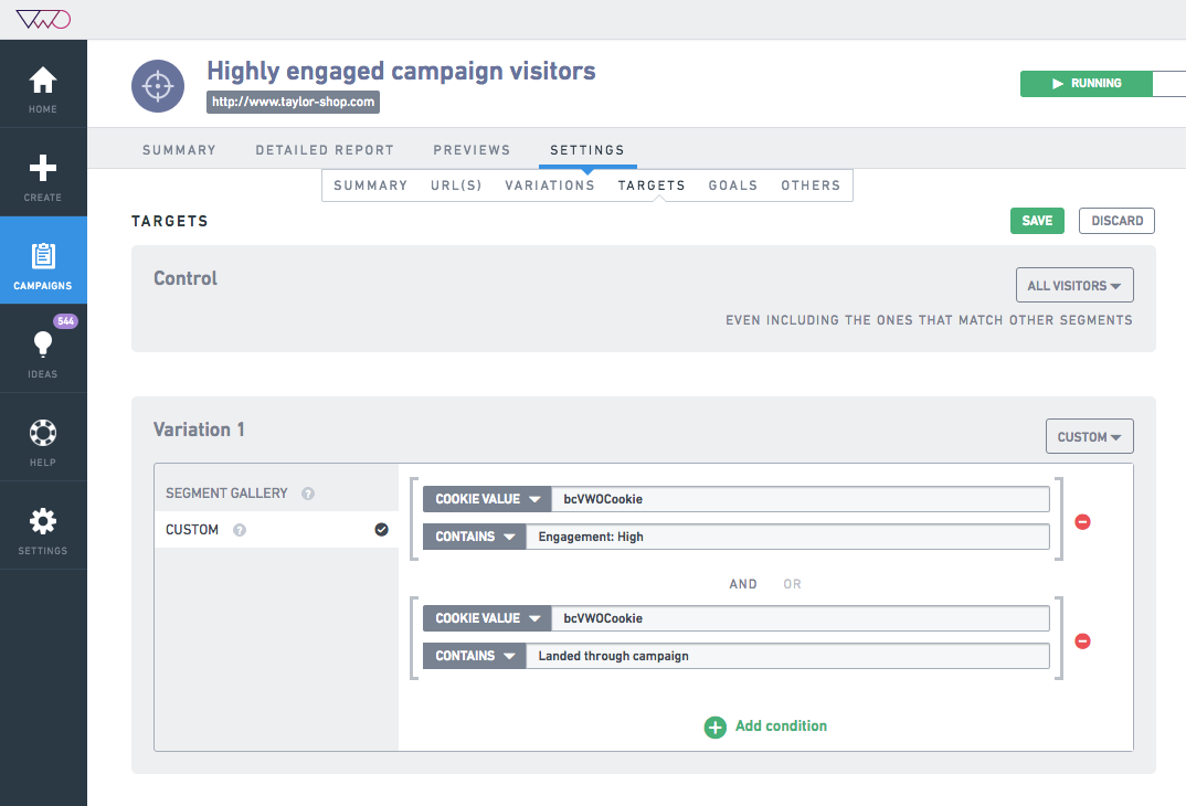 How to configure a connection between Visual Website Optimizer and BlueConic customer segments